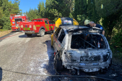 Ralli yarışında otomobil alev alev yandı