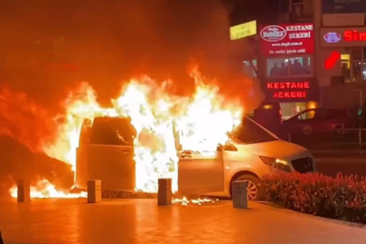 Bursa'da büyükşehir belediye başkan adayının makam aracı alev alev yandı