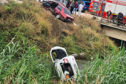 Bursa'da iki otomobil çarpıştı, biri dereye uçtu: 5'i ağır 8 yaralı