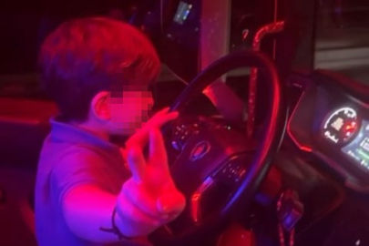 Tır kullanan 7 yaşındaki Çınar yürekleri ağza getirdi