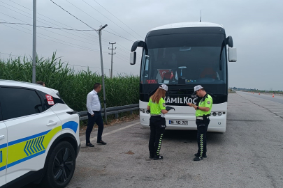 Trafik ekiplerinden yolcu otobüslerine sıkı denetim