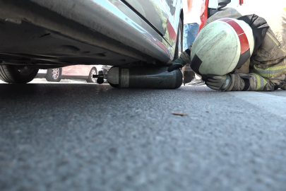 Otomobilin altına giren yavru kedi, trafiği kilitledi