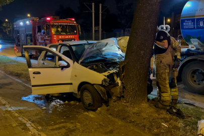 Direksiyon hakimiyetini kaybetti, orta refüjdeki ağaca çarparak durabildi