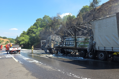 Motor yağı yüklü tır yandı! Alevler ormana sıçradı