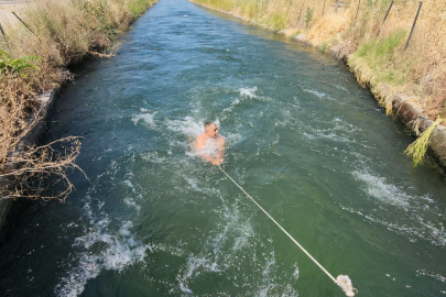 40 derecede sulama kanalında serinlediler