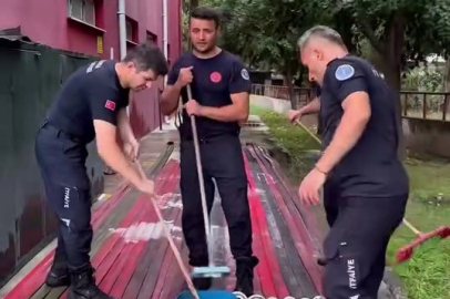 Yangın savaşçılarının ekipman temizliği de takdir topladı