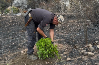 Bursa’daki yangın bölgesinde ilk fidanı dikti