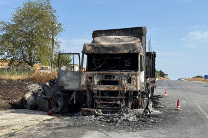 Çamaşır makinesi yüklü tır alevlere teslim oldu!