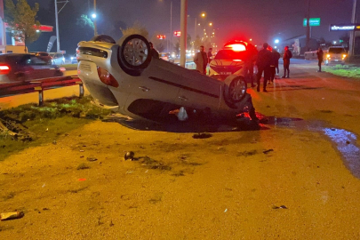 Bursa'da kontrolden çıkan araç takla attı! Yaralılar var