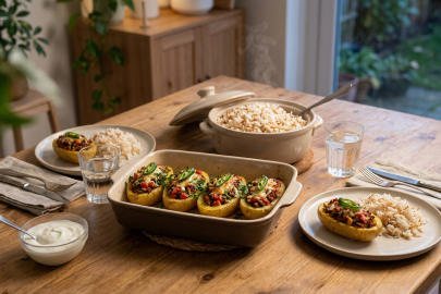 Mutfakta akşam mesaisi: Patatesli Karnıyarık ve Tel tel pilav!