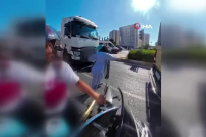 Tırın önünden geçmeye çalışan kadın ölümden son anda kurtuldu