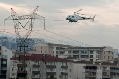 Bursa'da helikopterli elektrik hattı bakımı ilgi odağı oldu
