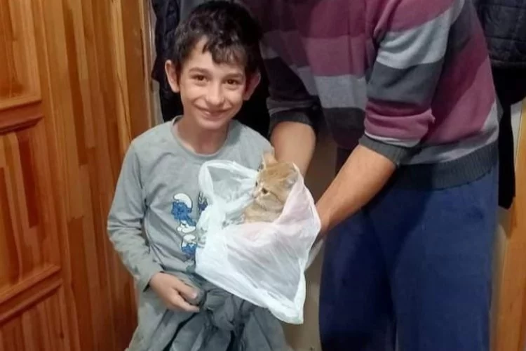 8 yaşındaki çocuk yavru kediyi kurtardı