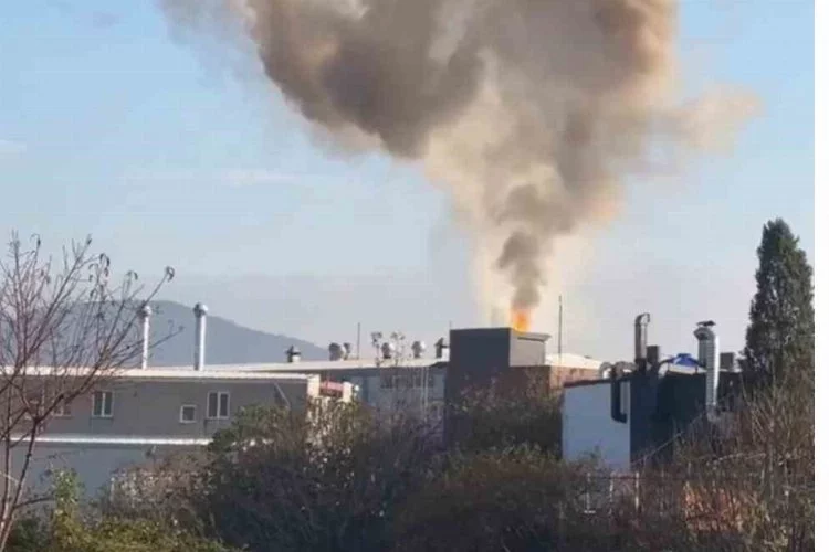 Bursa’da iş yerinin çatısı alev alev yandı