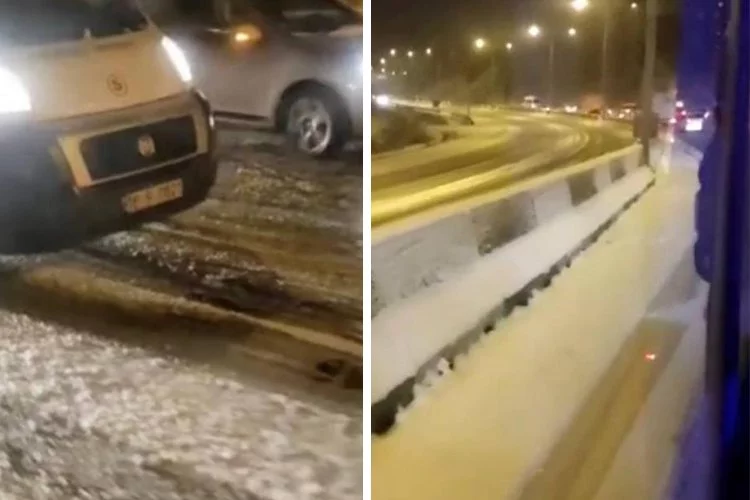 Bursa'da kar yağışı trafiği kilitledi