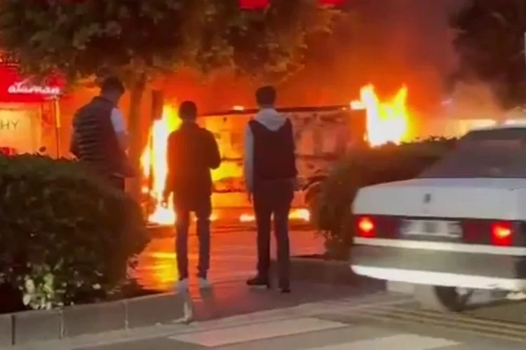 Park halindeki minibüs ve hafif ticari araç alev alev yandı